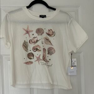 Dry Goods White Crop Top with Seashell Design